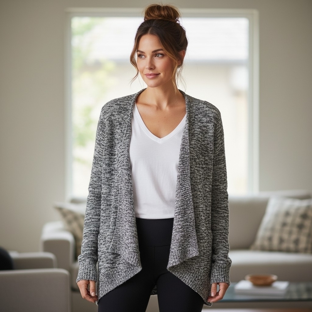 Belle By Belldini Gray Marled Knit Open Front Cardigan